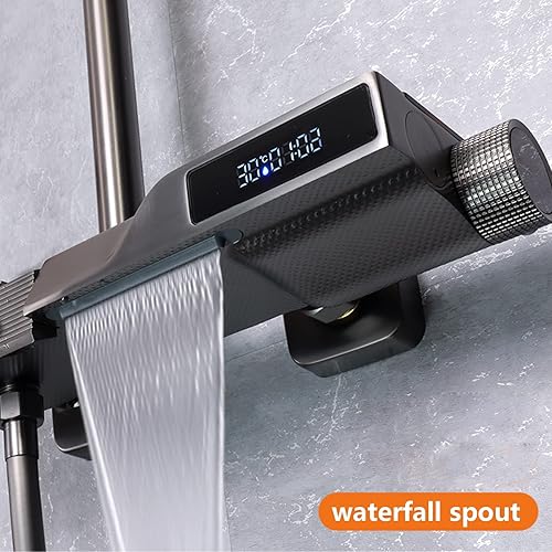 Miniatura 6 de Sistema de ducha expuesto con llave de piano, pantalla digital caliente y fría, juego de grifo de ducha de baño de cuatro funciones con cabezal de