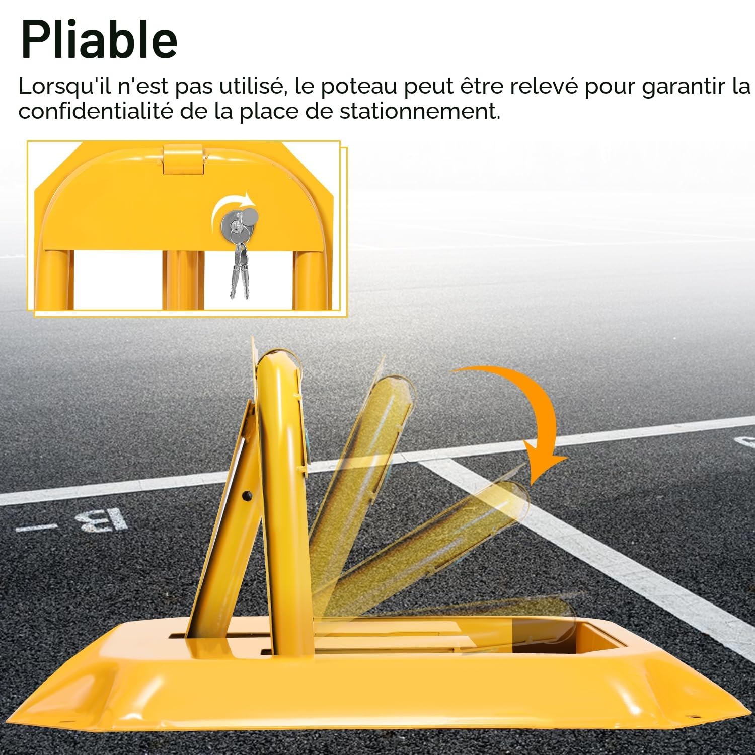 Eulenke 2 Barriere de Parkingexpansion, arceau parking avec 6 clés, serrure de parking Rabattable, stop parking pour garage, allée