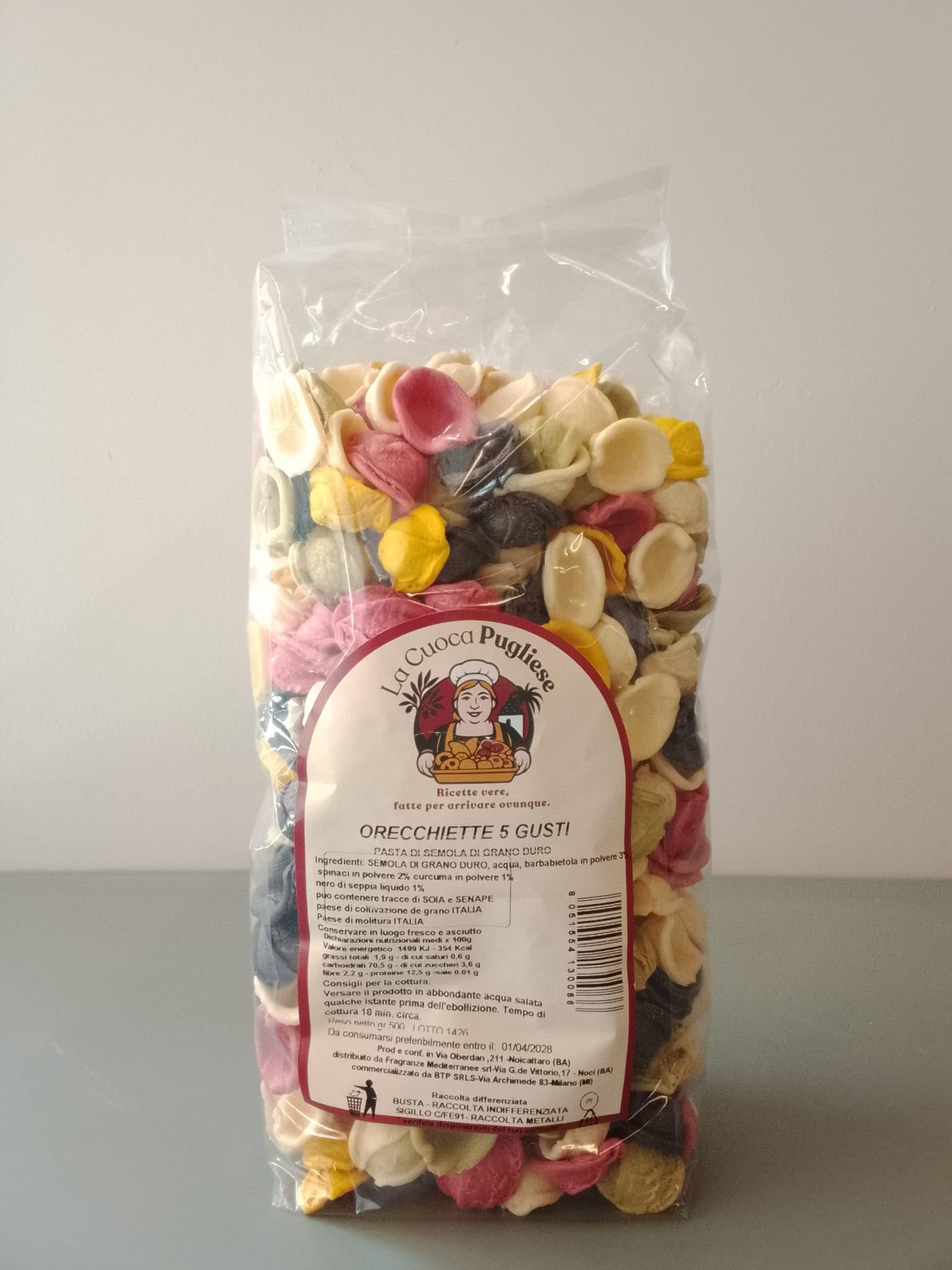 La Cuoca Pugliese - Orecchiette 5 Gusti, produzione artigianale pugliese, confezione da 10 pacchi x 500 g, pasta italiana