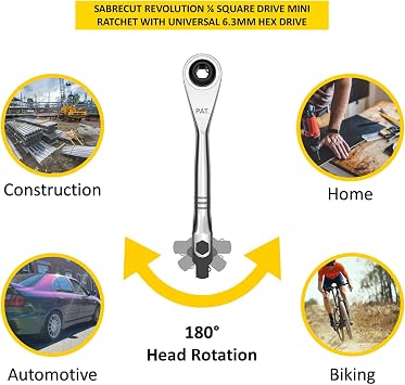 SabreCut 1pc MRSC04 Mini Adjustable 6.3mm (1/4) HEX Ratchet Wrench