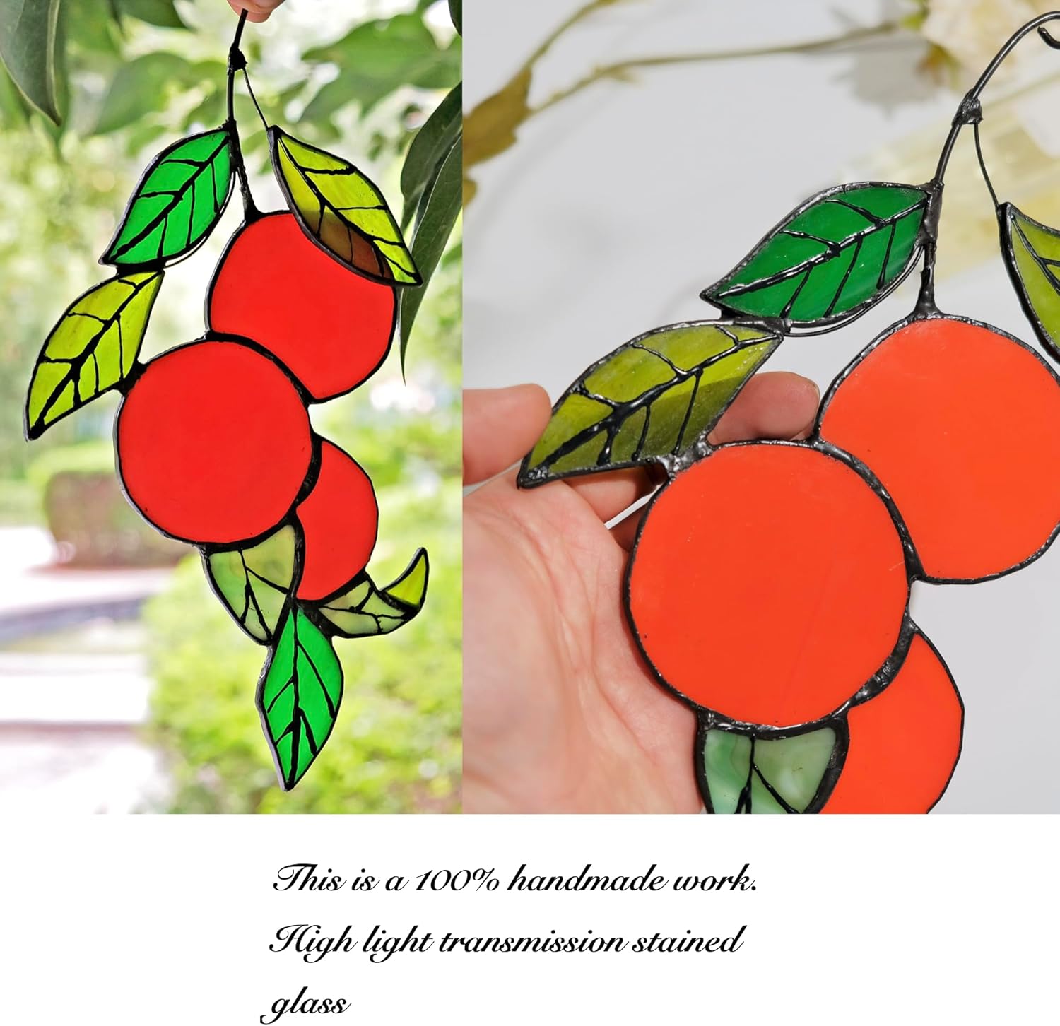 Suncatcher Stained Glass Sun Catchers -Stained Glass Window Hanging Sun Catchers Indoor Window Stain Glass Plants | Orange Tree Leaves Pendant Fruit Plant Garden Gift 9.84 * 4.72