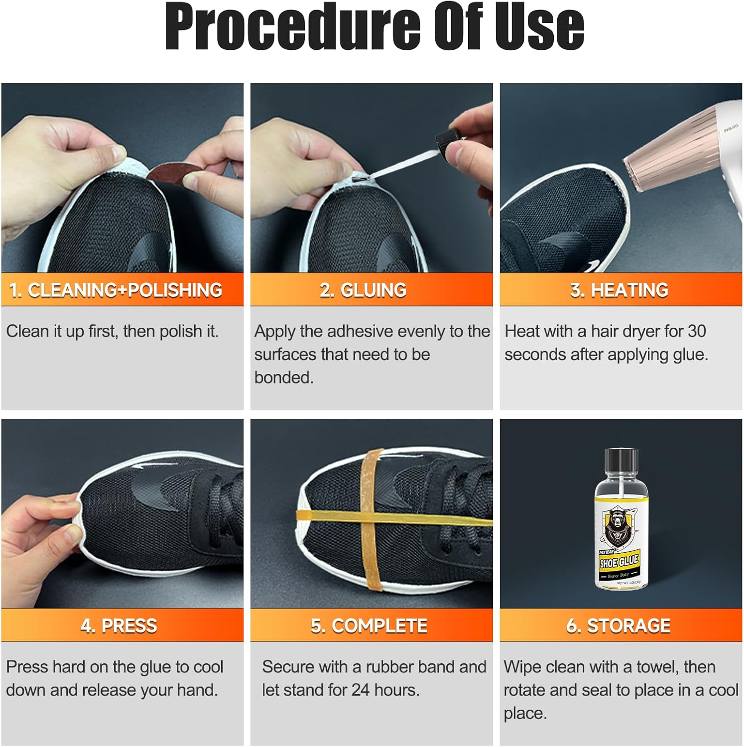 Professional Grade Shoe Glue Repair Adhesive, Phixbear Heavy Duty Shoe Goo: Low Odor, No White, No Hard, 1.05 fl oz - Image 8