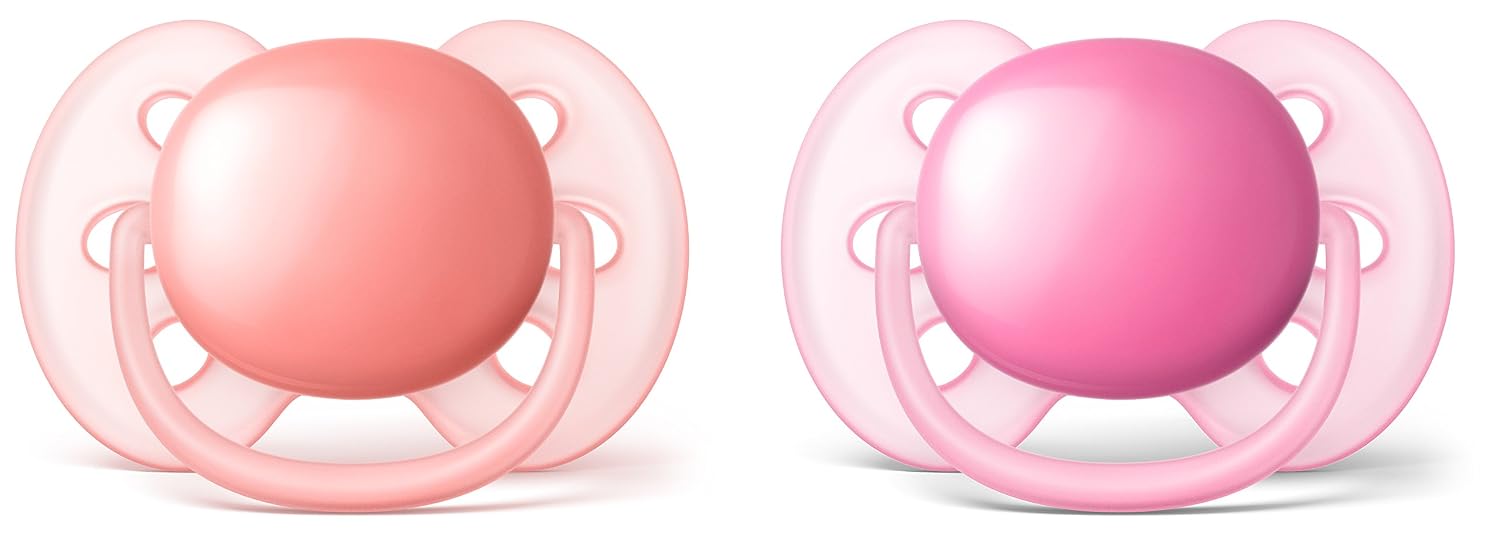 Philips AVENT Ultra Soft Pacifier, 6-18 Months, Pink/Peach, SCF213/42