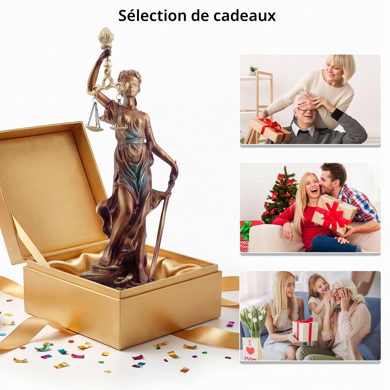 38cm Statue de la Justice, Figurine en Résine de la Déesse Grecque de la Justice, Cadeau pour Bureau d’Avocat & Juge, Justice Aveugle avec Balance et Épée