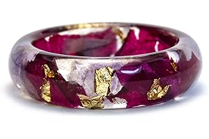 Romantic Rose 24k Gold Wedding Ring with Preserved Burgundy Rose Petals
