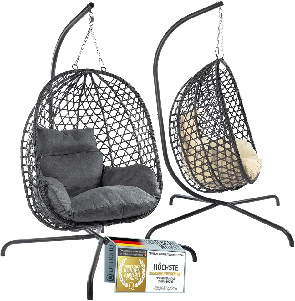 Hamacs design & mobilier jardin tendance 2026 : 50 idées Pinterest Chaise Suspendue avec Support ; Fauteuil de Relaxation en rotin Suspendu Outdoor & Indoor