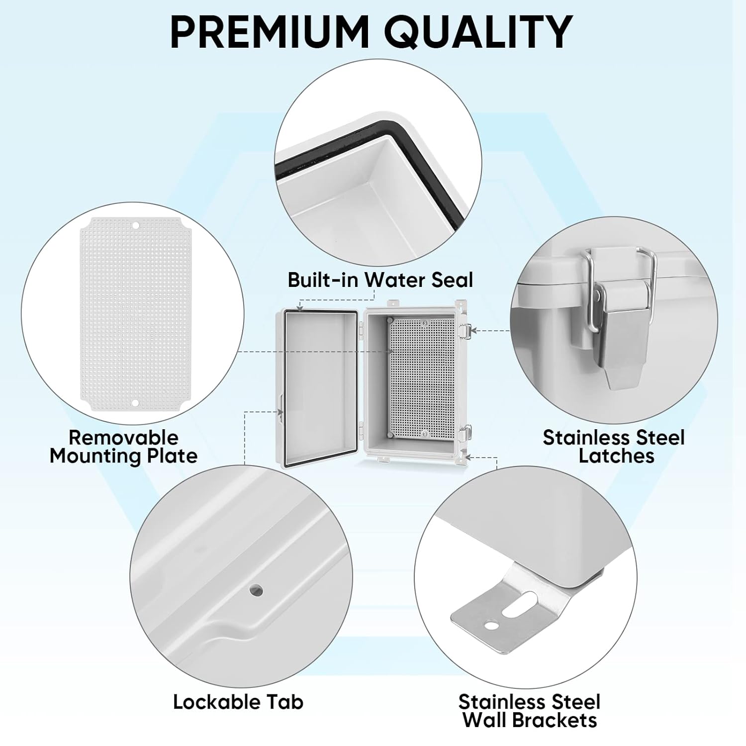 TICONN Waterproof Electrical Junction Box IP67(Off-White, 10.2"x6.3"x3.9")+ 20 Pcs IP68 Waterproof Cable Gland Kit(Grey)