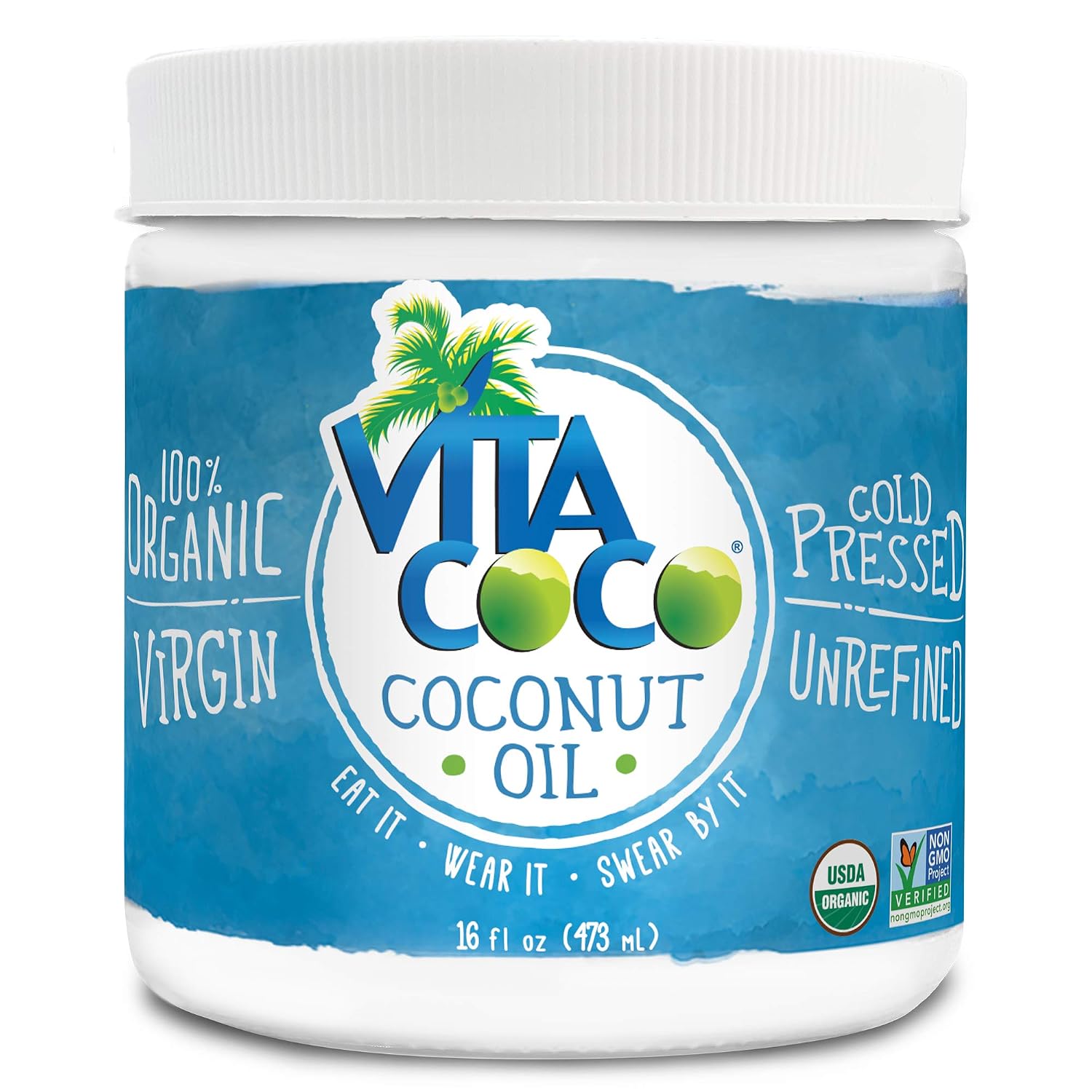 Vita Coco Organic Virgin Coconut Oil, 16 Ounces - Non GMO Cold Pressed Gluten Free Unrefined Oil - Use as Cooking Oil, Skin Moisturizer or Hair Shampoo
