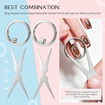 Circle Cat Eye Magnet,2 Set Ring-Shaped Magnet for Nails,Round Strong Cat Eye Nail Art Magnet with French Tip Tools,Portable Hollow Circular Cat Eye for Beginner Home Salon DIY Manicure