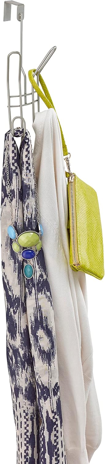 ClosetMaid Over The Door Hanger Rack with Two Hooks, for Hats, Scarves, Belts, Towels, Jackets, Nickel Finish