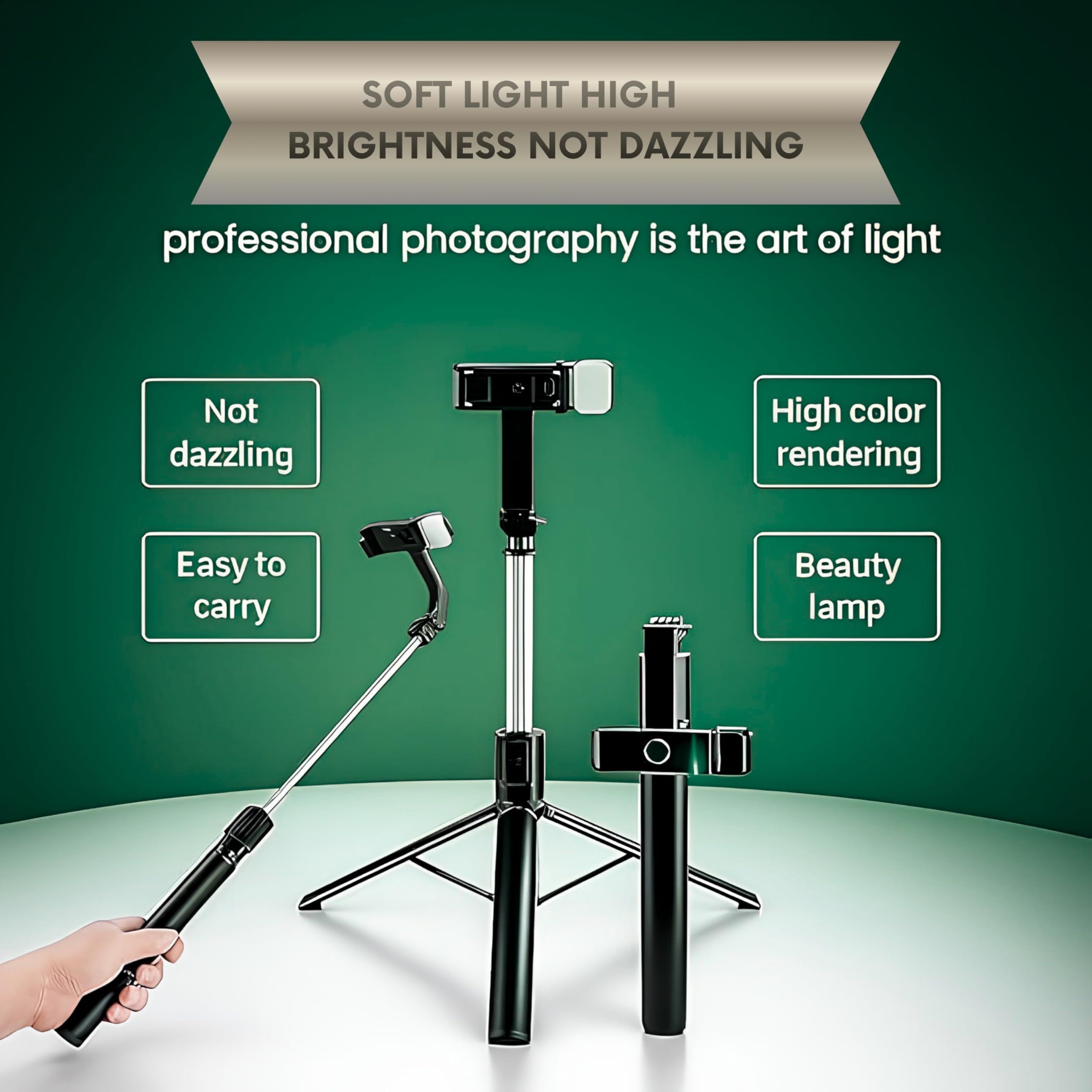 Selfie Light Stick with Tripod Stand 2.5 feet, 3 in 1 Multifunctional Design, Rechargable LED Light for Make up Selfie Vlogging & Photo Shoot Selfie Stick with Bluetooth Remote — Amazon image 4