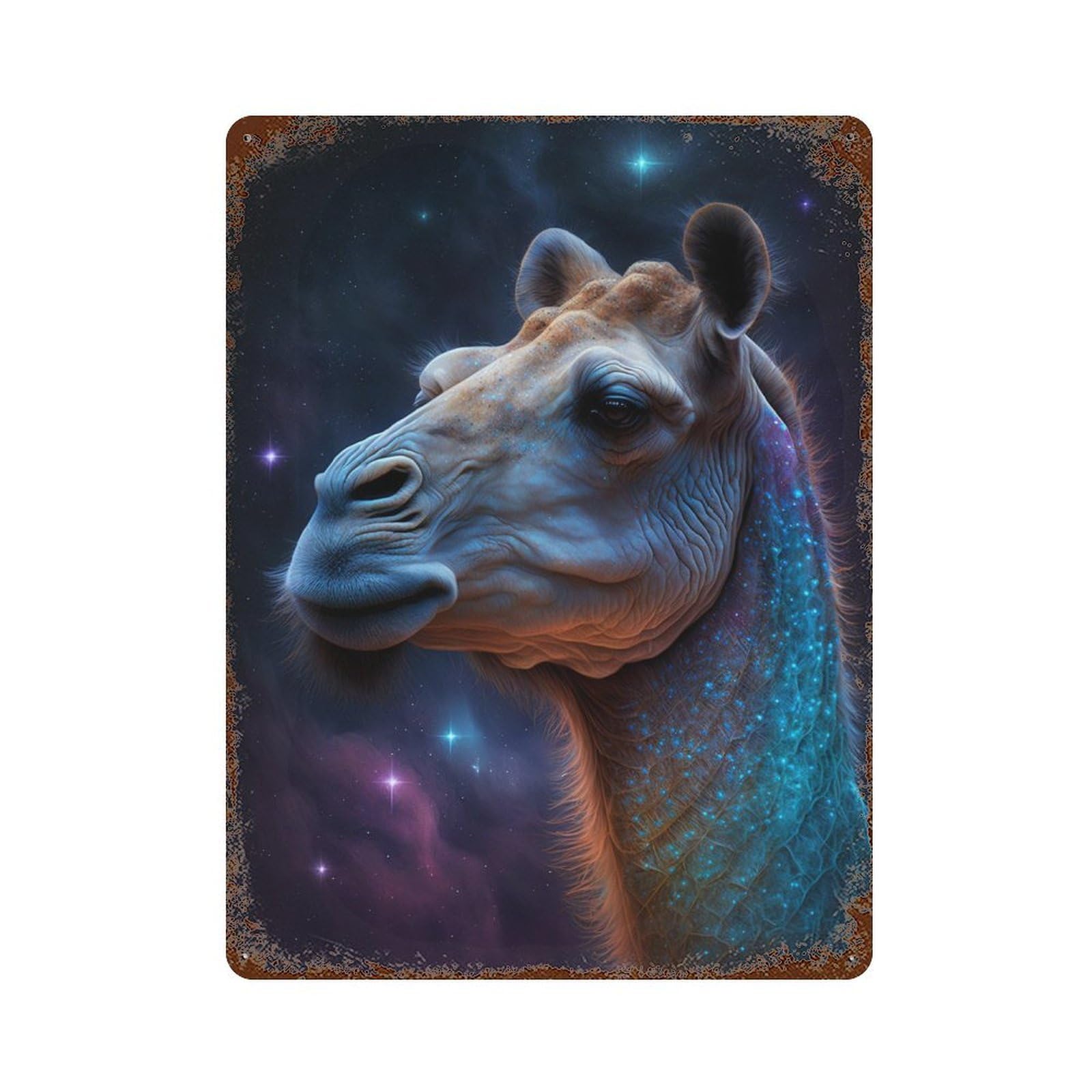 Rustic Tin Plaque Galactic Camel Portrait-1 15.7"x11.8", Vintage Wall Decor for Pub, Kitchen And Man Cave Decor