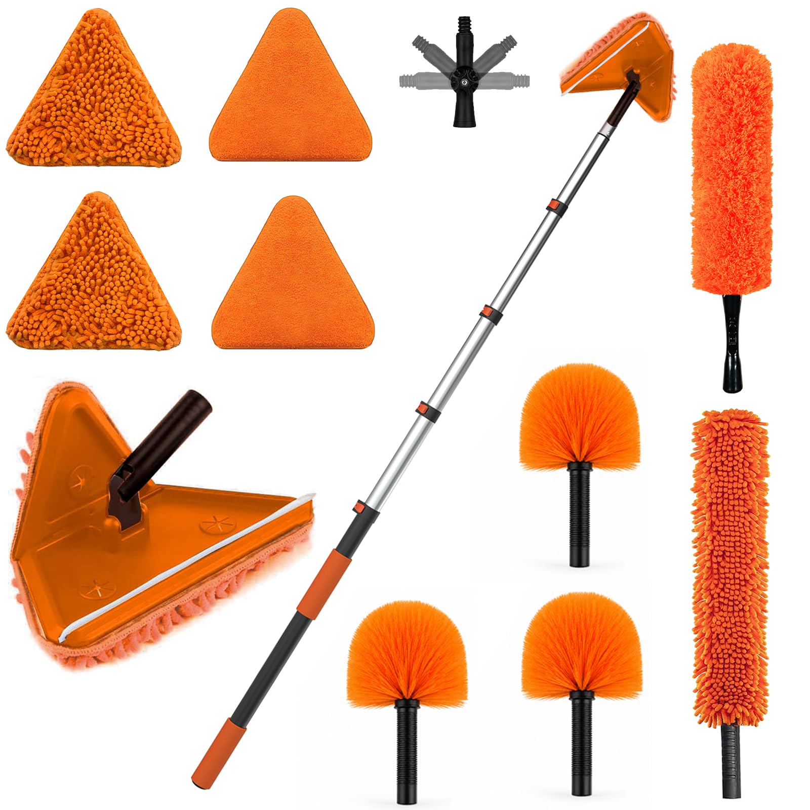 LAANPOLE 6m Wandwischer Set & 2 Spinnenwebenentferner – Teleskop-Staubwedel für Wände, Ecken, Fliesen mit Wechseltuch + 2 Spinnwebenbürsten