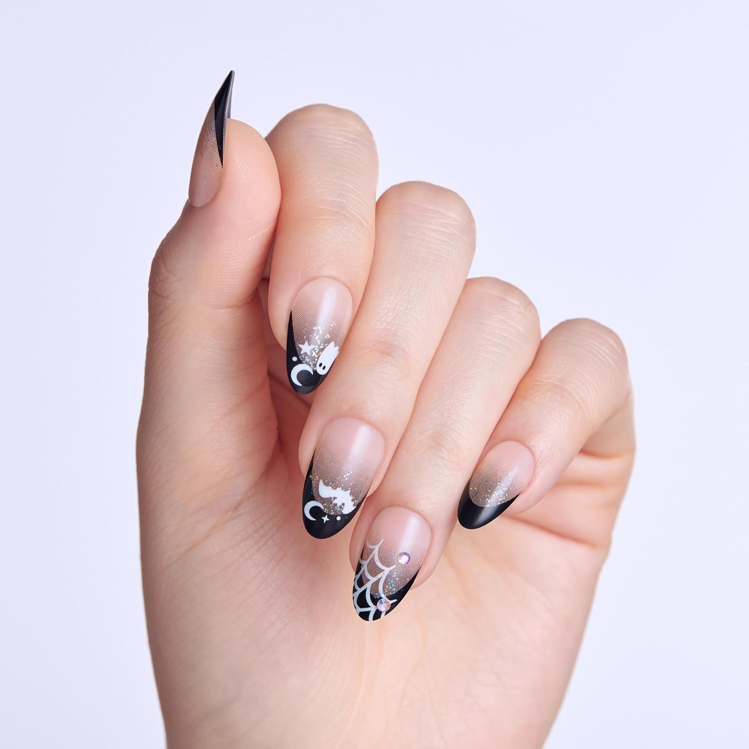 Kiss Impress No Glue Mani Press On Nails, Design, 'Boo Proof', Black, Medium Size, Almond Shape, Includes 30 Nails, Prep Pad, 1 Manicure Stick, 1 Mini File