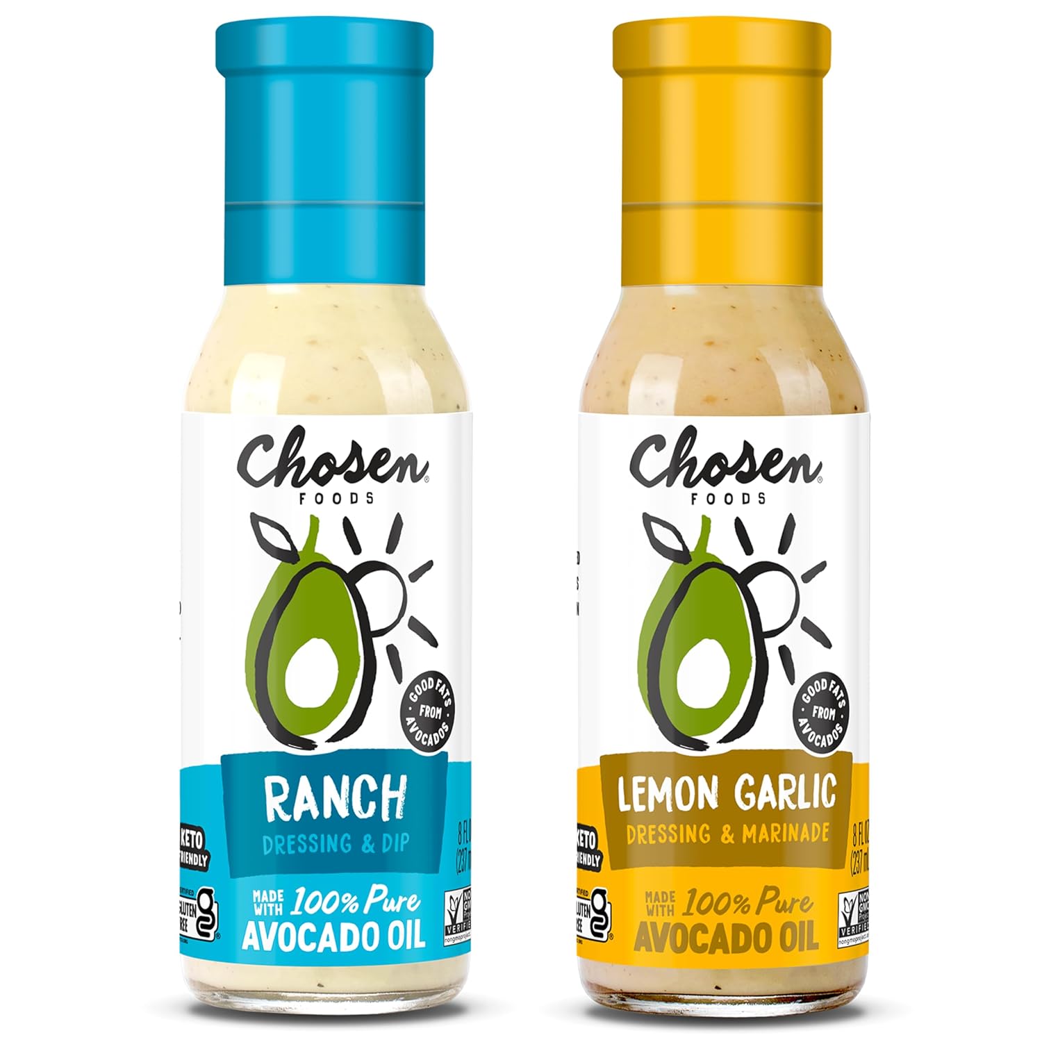 Chosen Foods Ranch + Lemon Garlic 100% Pure avocado oil based dressing bundle pack