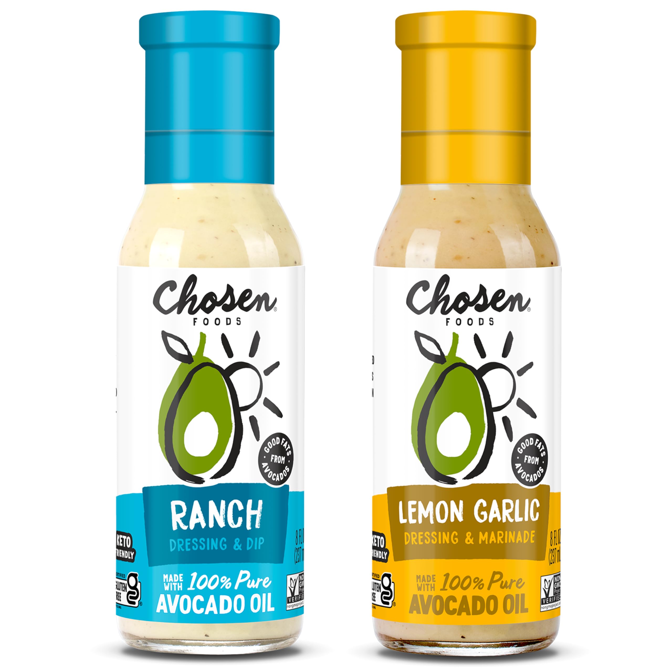 Amazon.com : Chosen Foods Ranch + Lemon Garlic 100% Pure avocado oil based  dressing bundle pack : Grocery & Gourmet Food