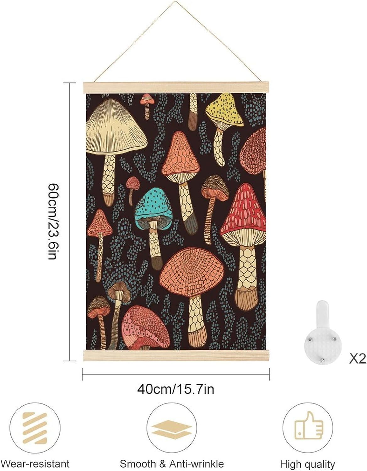 Mushroom Magnetic Poster Hanger Frame Wood Pictures Frame Painting Canvas Art Decorative Painting for Pictures Photos Maps Scrolls Prints 23.6x15.7 Inch
