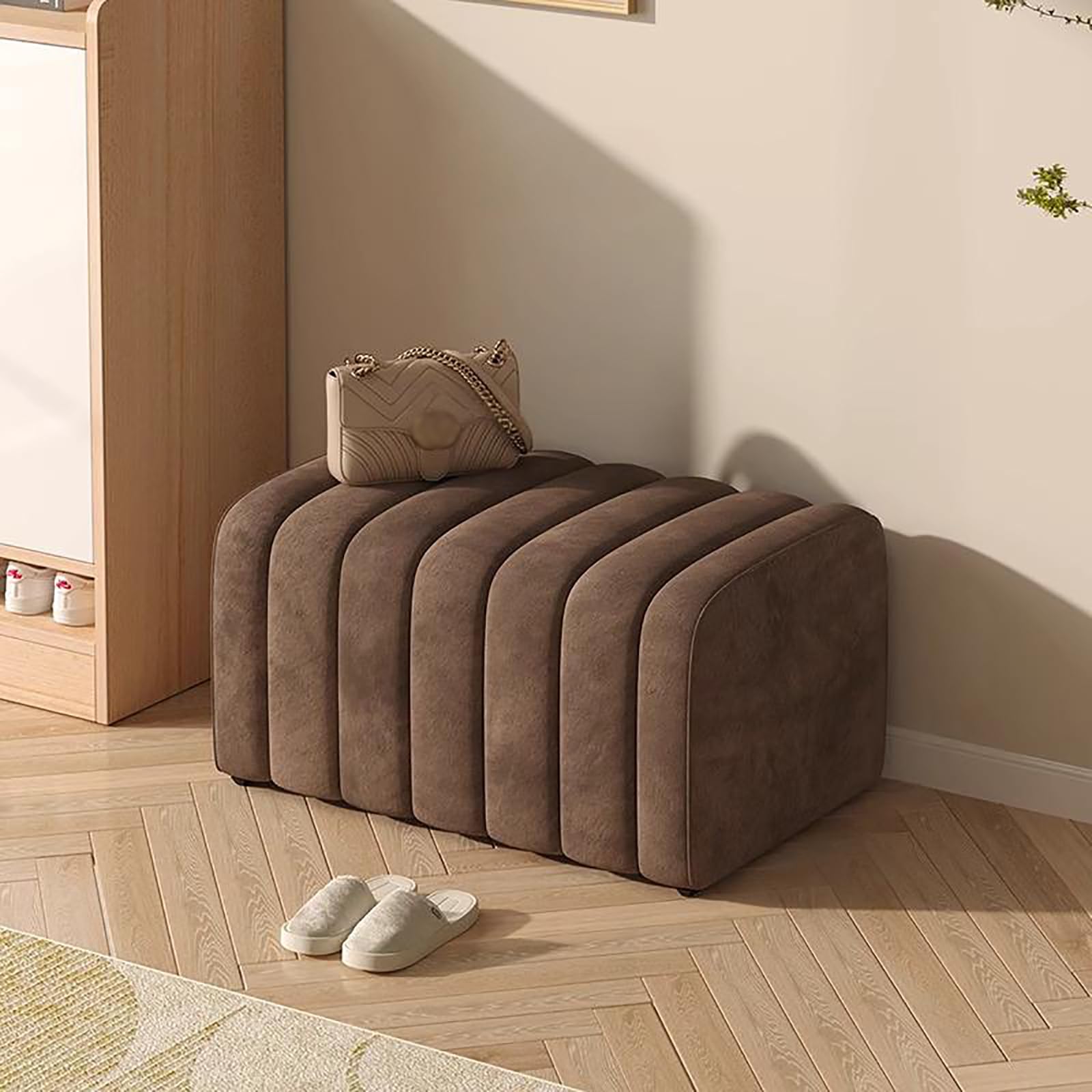 MSHGSKU Elegant Velvet Bench Entryway Shoe Storage Toast Solid Wood Ottoman Cozy Footrest for Bedroom Living Room Hallway Dressing Room Boutique (60x40x40cm Brown)