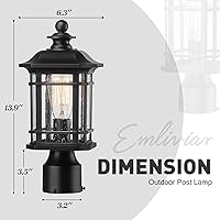 Vista 6 de Emliviar Luz exterior para poste, lámpara de poste negro para exteriores, aluminio con vidrio sembrado, WE270P BK
