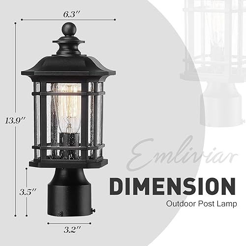 Miniatura 6 de Emliviar Luz exterior para poste, lámpara de poste negro para exteriores, aluminio con vidrio sembrado, WE270P BK