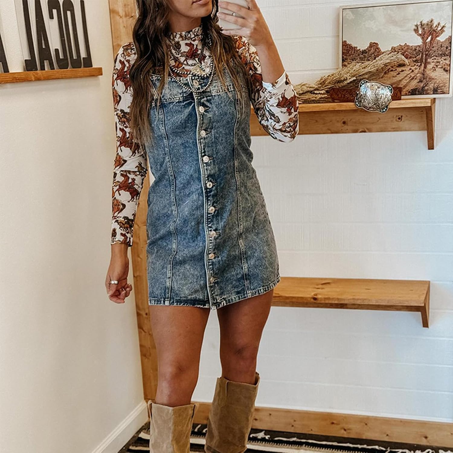 cffvdiz Women's Sleeveless Halter Short Denim Dress Slim Button Down Bodycon Jean Dresses - Image 3