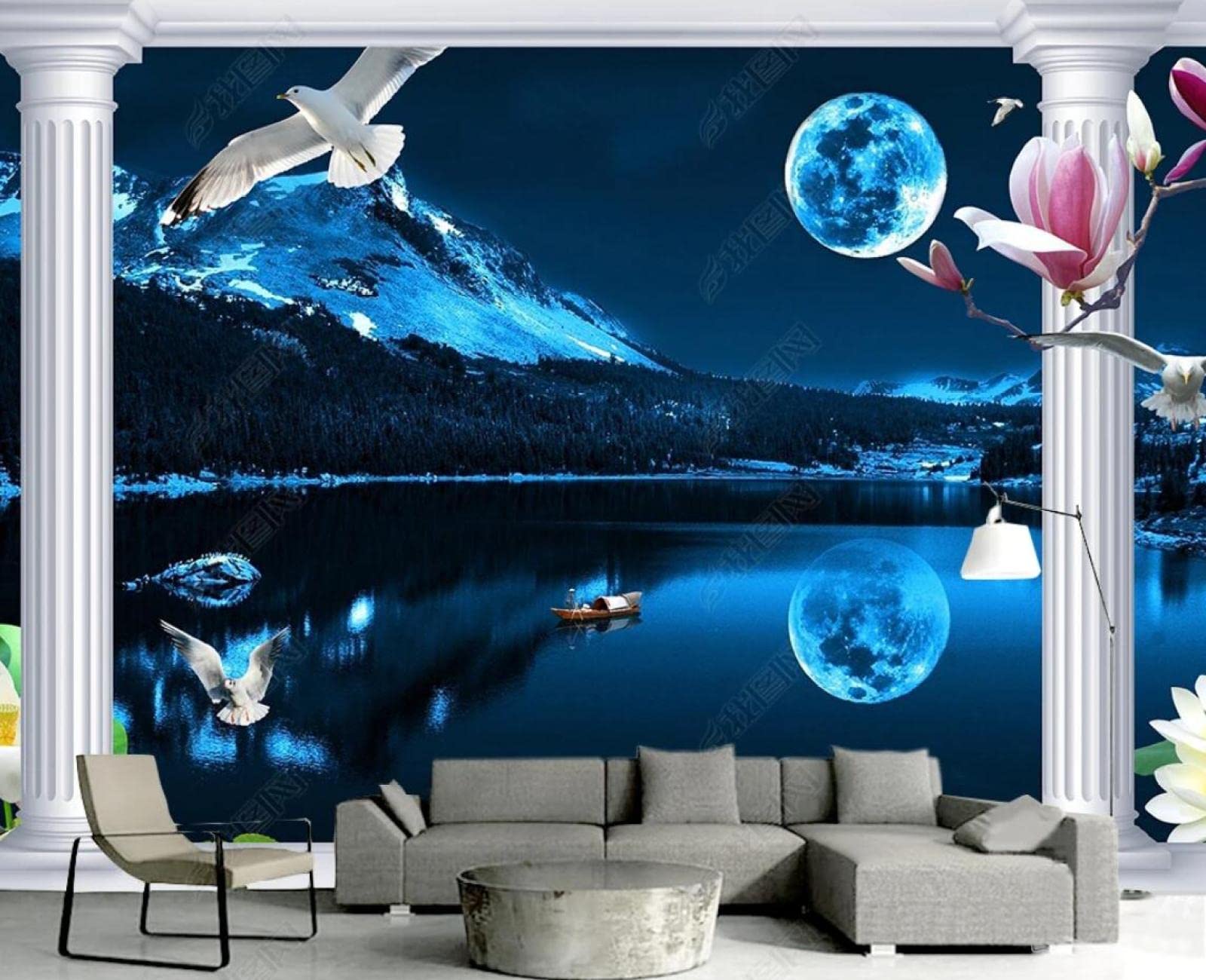 Papier Peint Panoramique Moon Lake 430x300cm Tapisserie Mural 3D