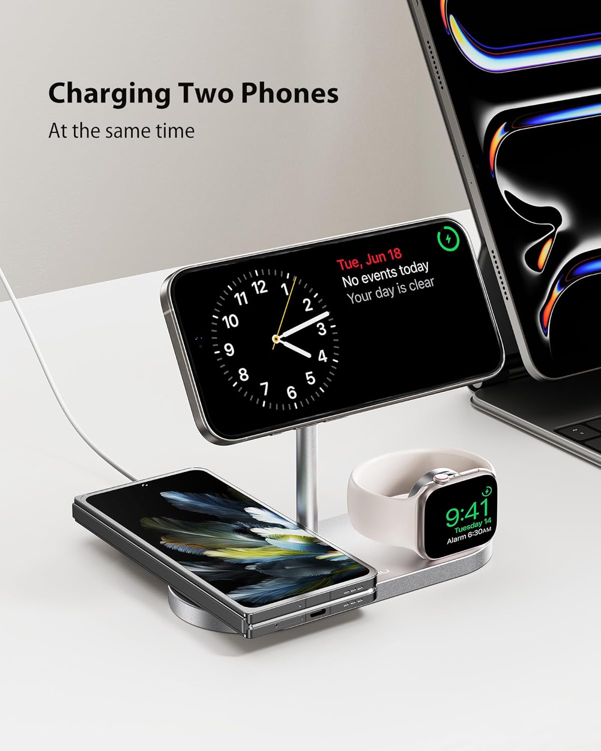 KU XIU X23 PRO 3 in 1 Charging Station, 15W Fast Charging Magnetic Wireless Charger, Compatible with iPhone 16/15/14/13/12 Series, for Watch, for AirPods 3/2/Pro & Multiple Qi Devices
