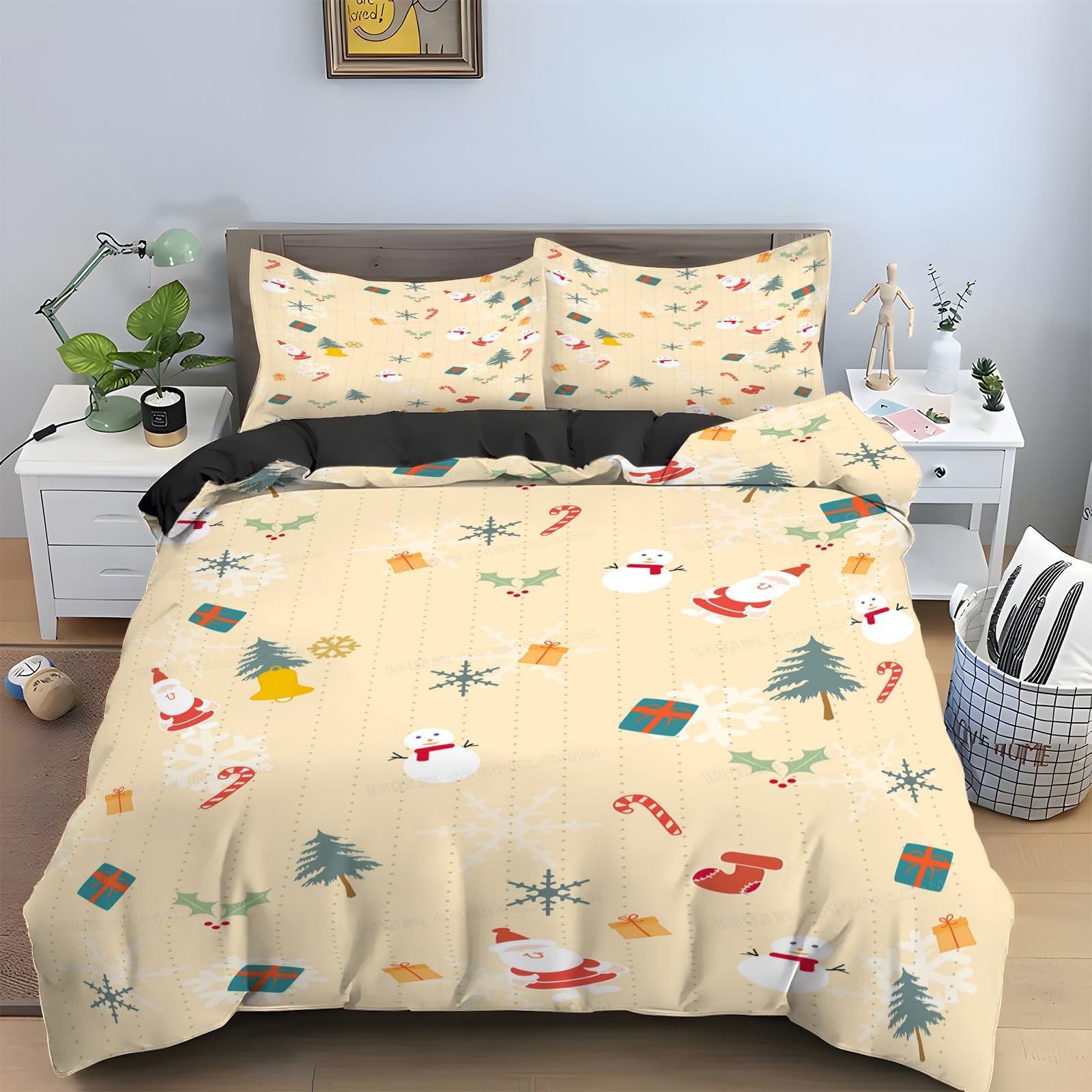 Parure de lit 90x190 Bonhomme de Neige avec housse de couette en microfibre et 2 taies