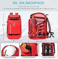 Vista 2 de Bolsa para botas de esquí, mochila de viaje de 50 l impermeable para botas de snowboard, casco de esquí, lentes de protección, guantes, esquís