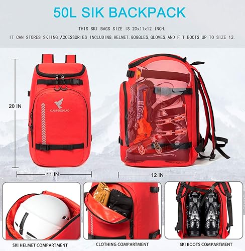 Miniatura 2 de Bolsa para botas de esquí, mochila de viaje impermeable para botas de esquí, casco de esquí, gafas, guantes, esquí, snowboard y accesorios para