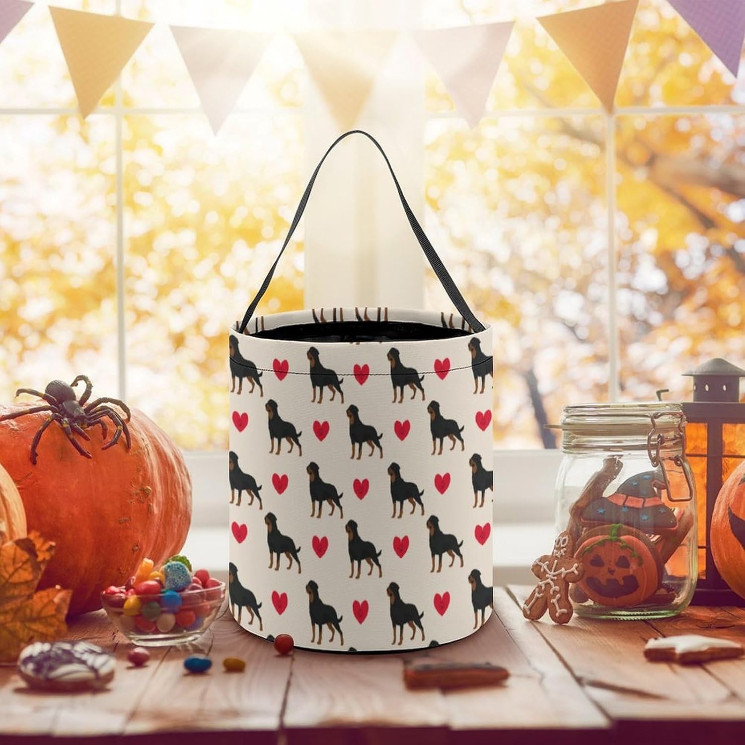 Rottweiler Dog Halloween Treat Bag Reusable Candy Basket Tote Goody Bags Gift Party