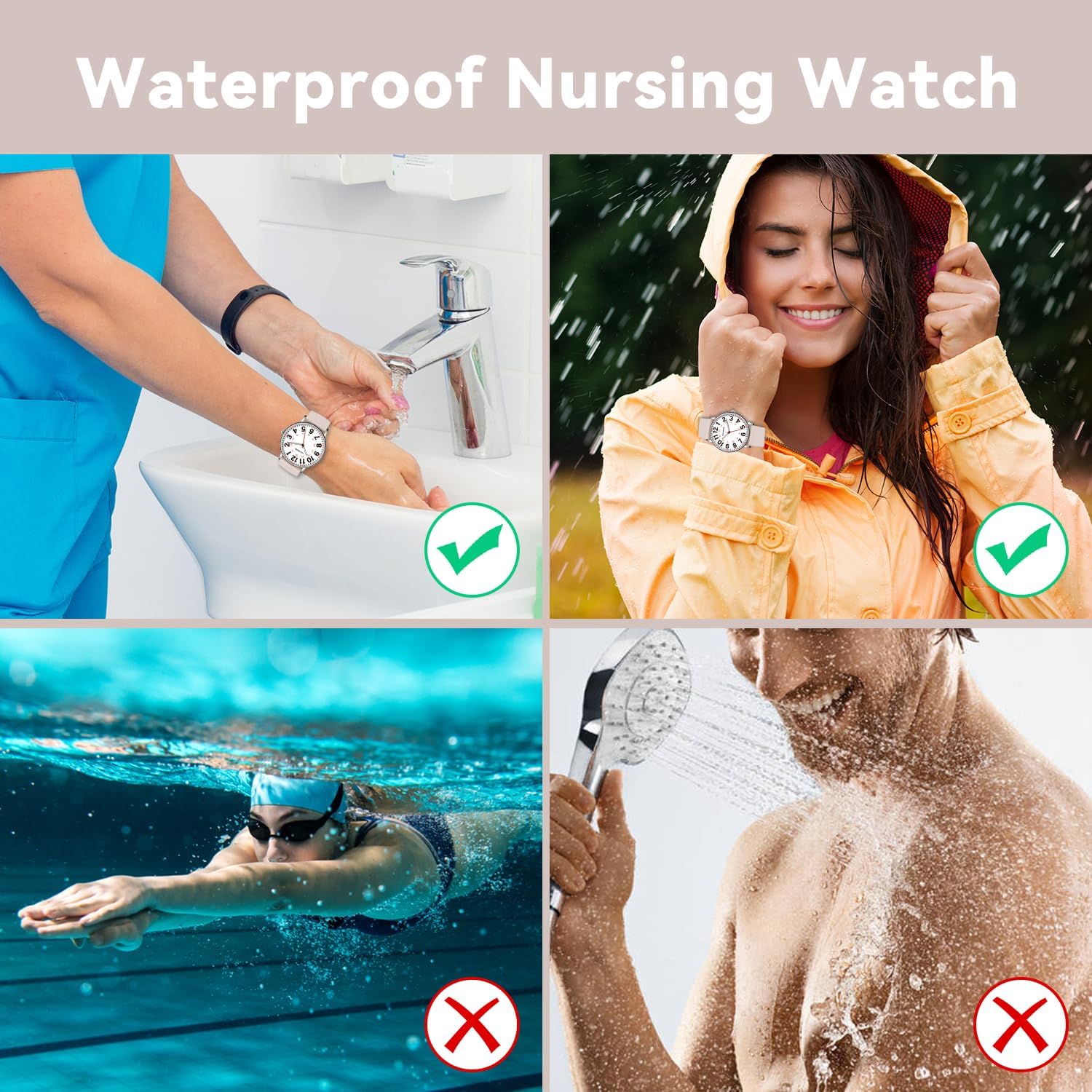 Nurse Watch for Nurses Doctors Women Men,Waterproof Analog Watches with Luminous Dial and Japanese Quartz Movement,Easy to Read Military Time Watch with Second Hand, 12/24 Hours,Silicone Band - Image 4