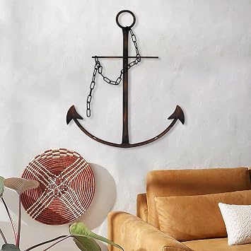 Nautical Anchor Wall Decor - Antique Metal Art With Chain for Bedroom, Living Room, Dorm Home - 13