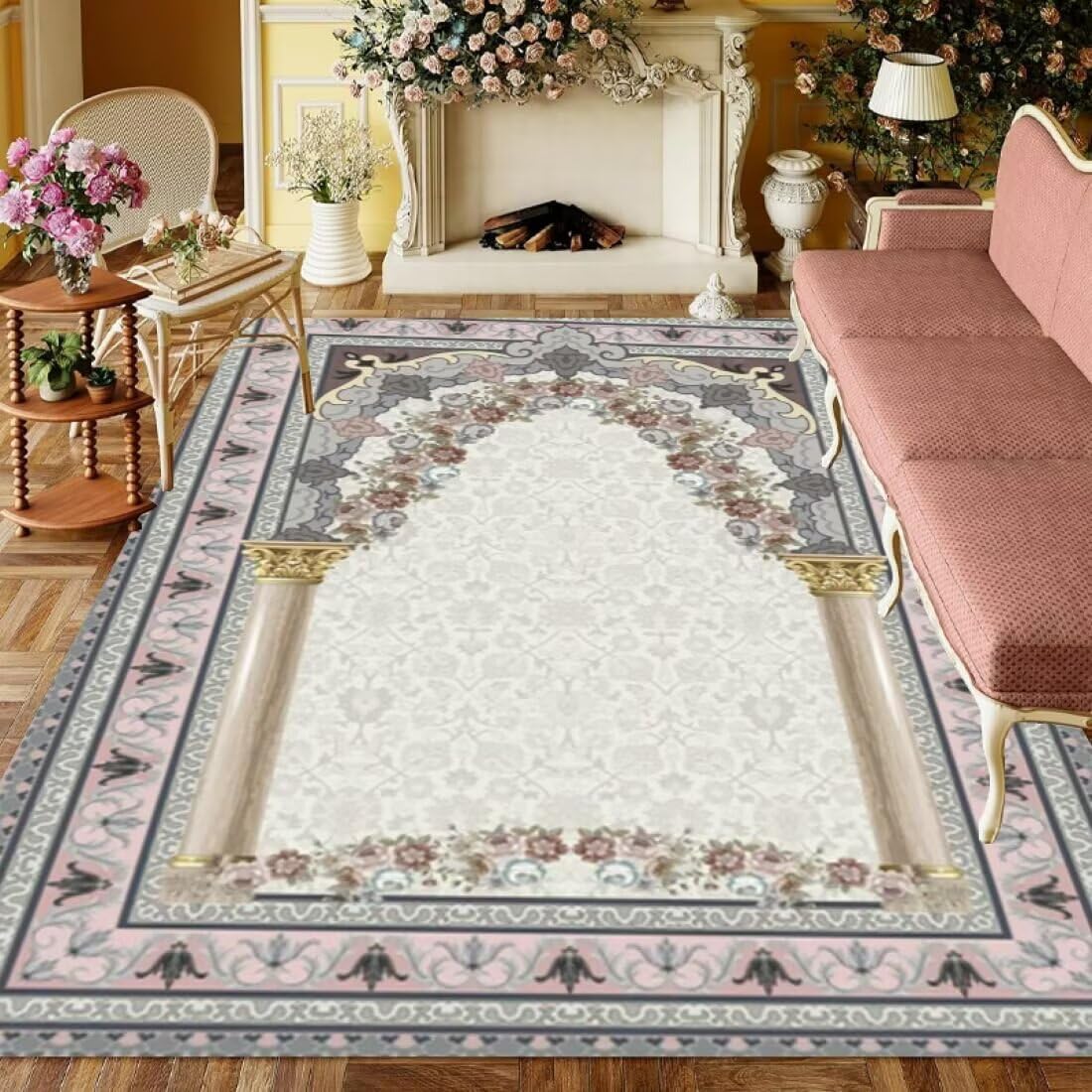 Tapis doux de chambre 60x90cm blanc décor fleuri