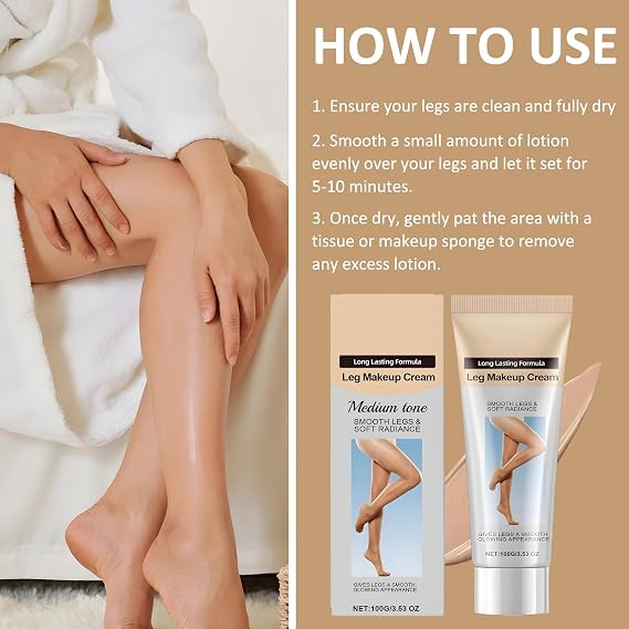 Body Coverage Perfector with Applicator Gloves,Waterproof Leg Makeup for Flawless Skin, Long Lasting for All Skin Tones, Medium