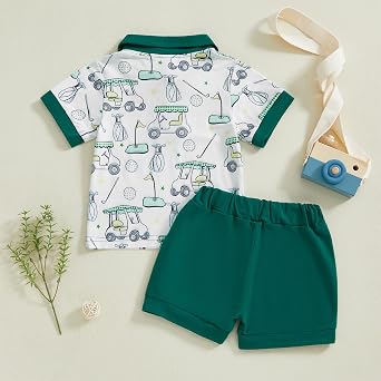Chloefairy Toddler Baby Boy Golf Outfit Short Sleeve Golf Cart Polo T Shirts Top Shorts Set 2Pcs Golf Theme Summer Clothes
