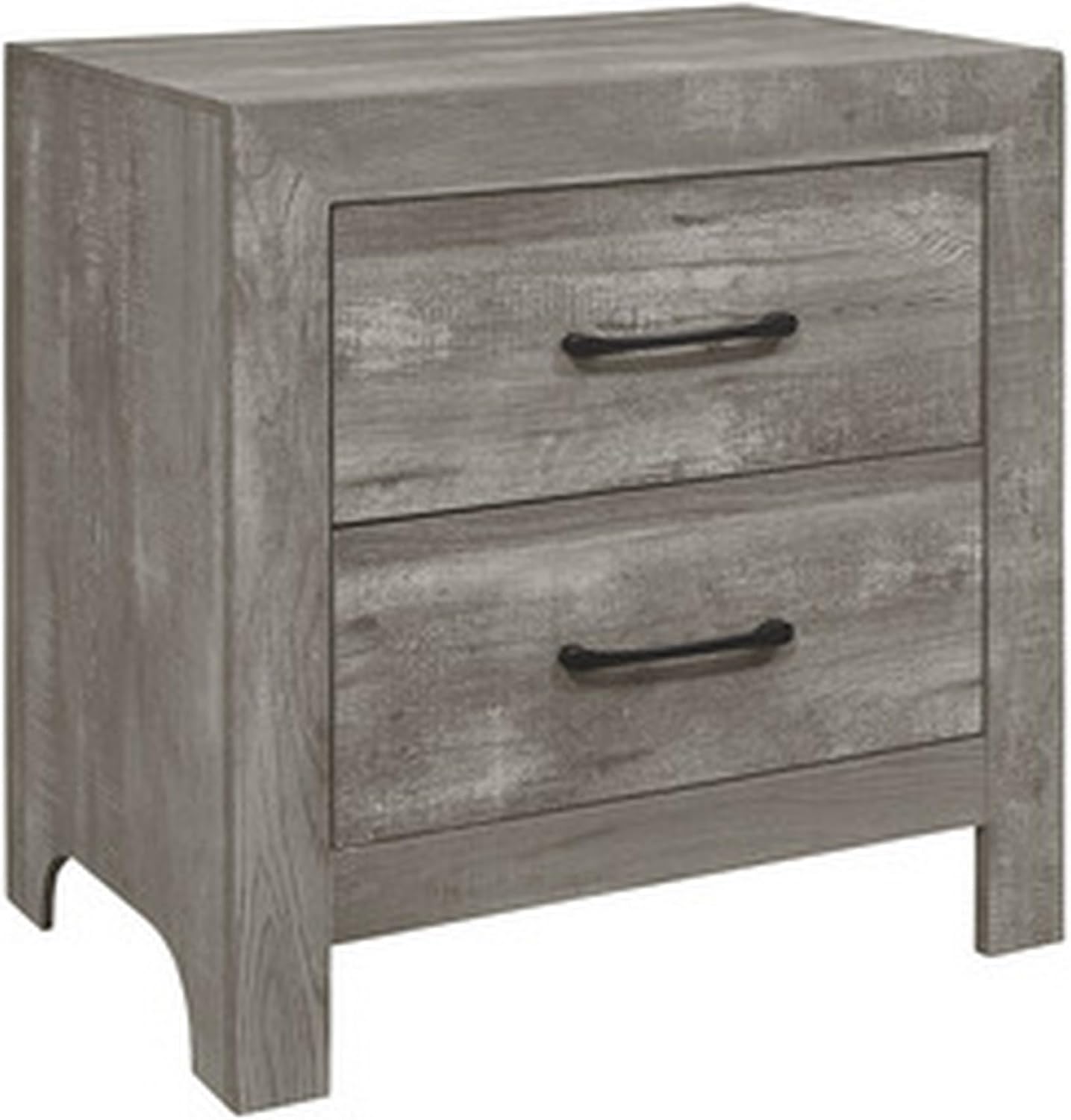 Benjara Adia 24 Inch Classic 2 Drawer Nightstand, Metal Handles, Rustic Finish, Gray, Black