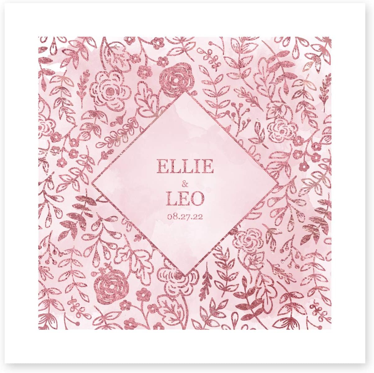 Shining Pink Floral Personalized Dinner Napkins / 100 White 3 Ply Paper Uncoined Luncheon Napkins With Pink Foil/Folded 6 1/2" x 6 1/2" Napkins/Made In The USA