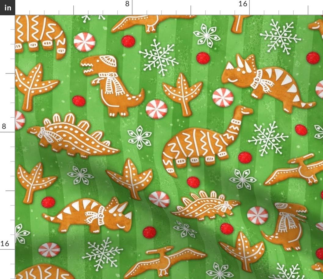 Spoonflower Fabric - Gingerbread Dinos Snowflakes Christmas Candy Dinosaurs Cookie Printed on Petal Signature Cotton Fabric by The Yard - Sewing Quilting Apparel Crafts Decor