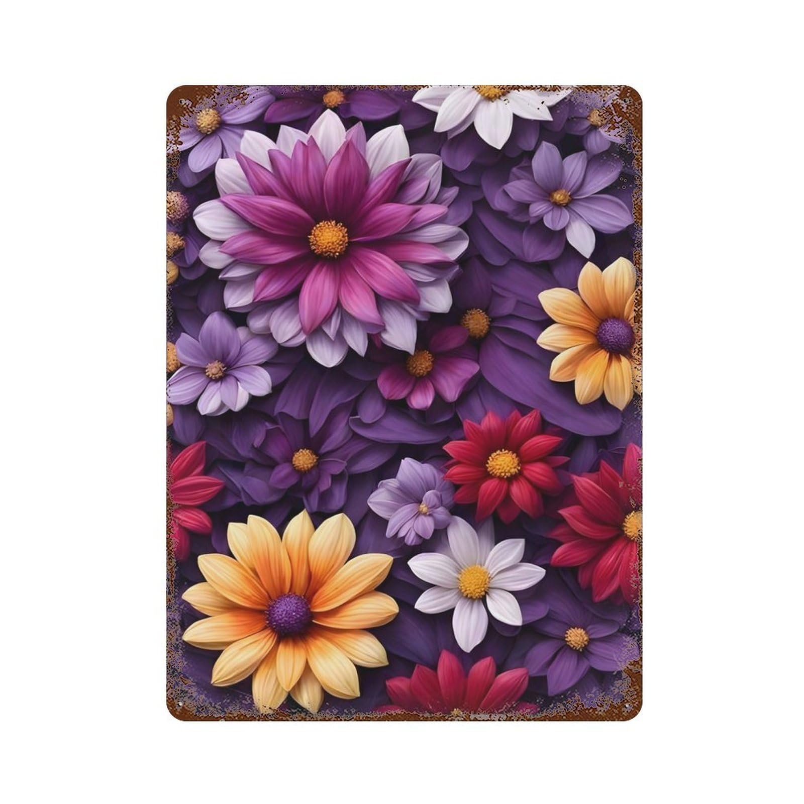 Garage Style Flower Wallpaper Vector Aged Metal Wall Plaque 15.7"x11.8", Farmhouse Wall Decor for Bar And Workshop