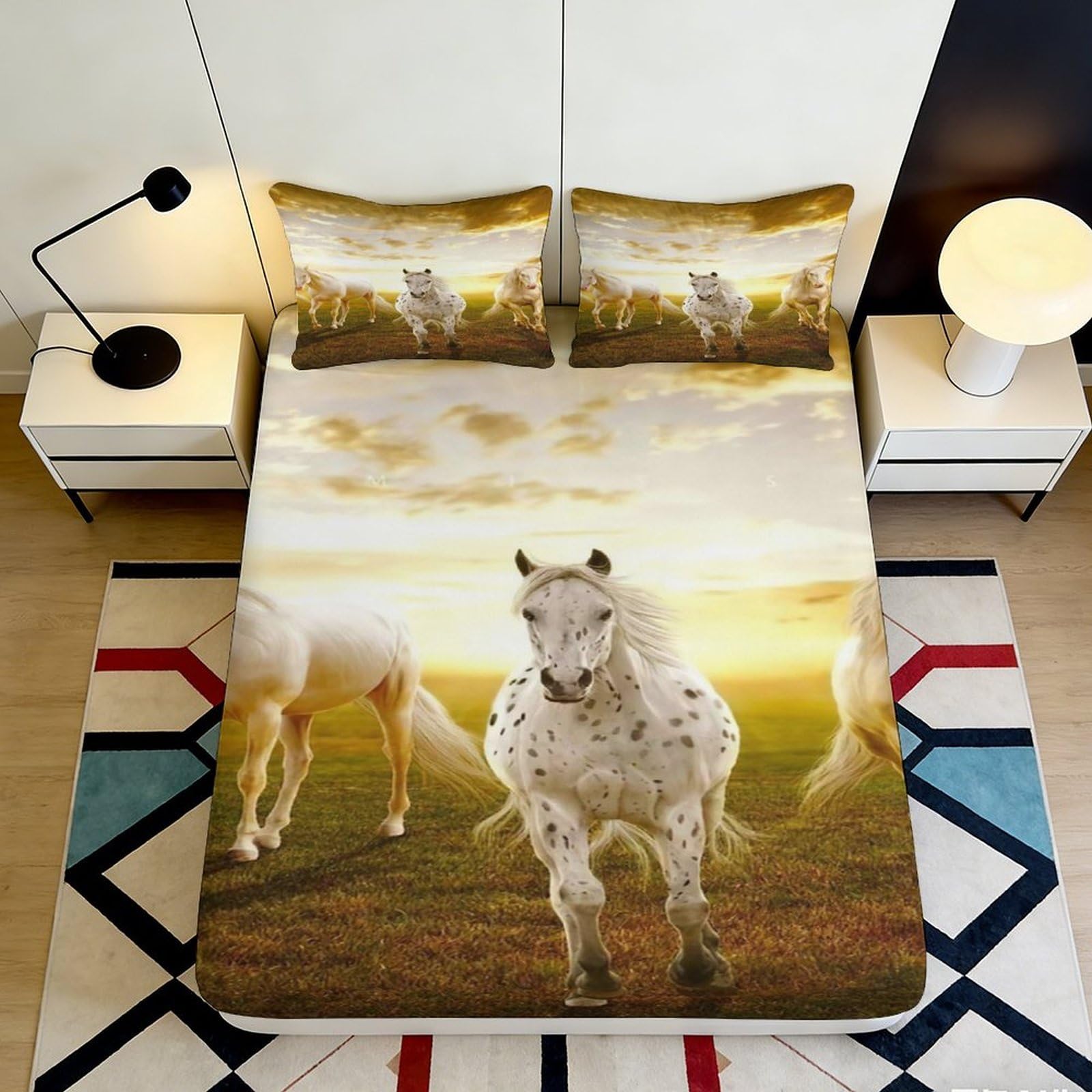 Jqzkxnhpbr Style-3 3D Printed Sunrise Horse Fitted Sheet Microfiber Soft Bed Cover For Bedroom Guest Room Mattress Decor Protection 90X200x25cm
