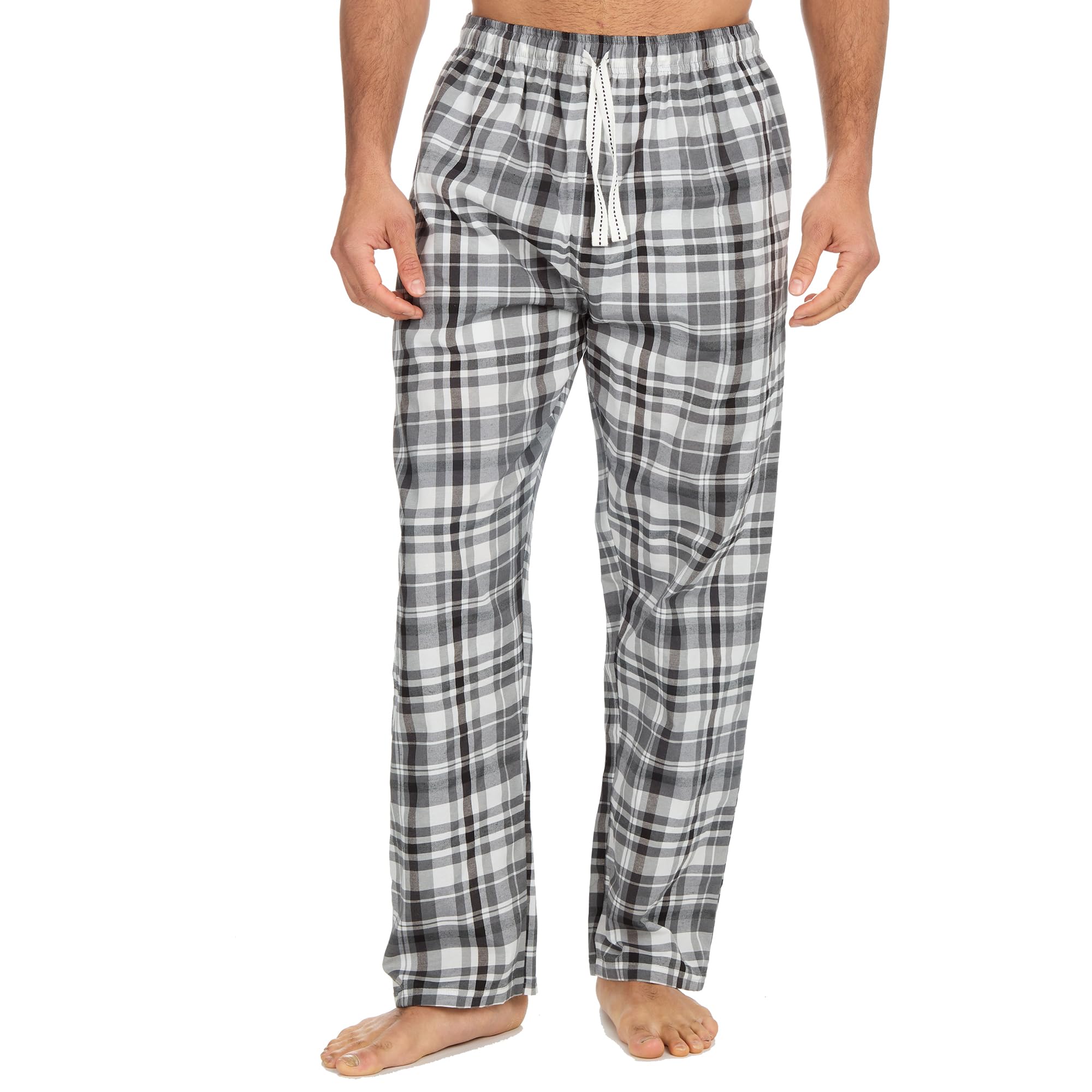 Metzuyan WS-SS24 Mens Woven Pyjama Bottoms Long Pants Flannel PJ's Trousers Nightwear Grey Large