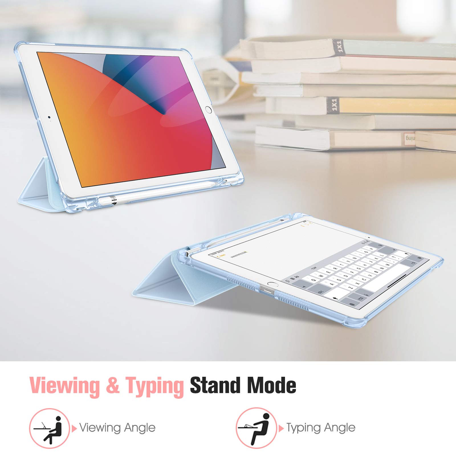 FINTIE Custodia per iPad 10.2 Pollici 9a / 8a / 7a Generazione (2021 2020 2019) con Built-in Pencil Holder - Sottile Leggero Semi-Trasparente Cover Case con Auto Sveglia/Sonno, Cielo Blu