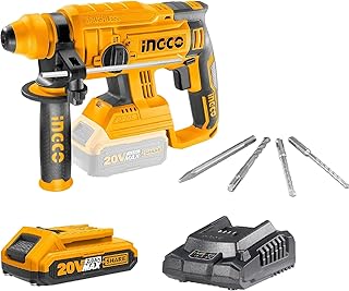 INGCO 20V Cordless Brushless Rotary Hammer, 22mm in Concrete, 1350RPM, 4IN1 Function, SDS Plus Chuck, With 1Pcs 2.0Ah Battery and Charger