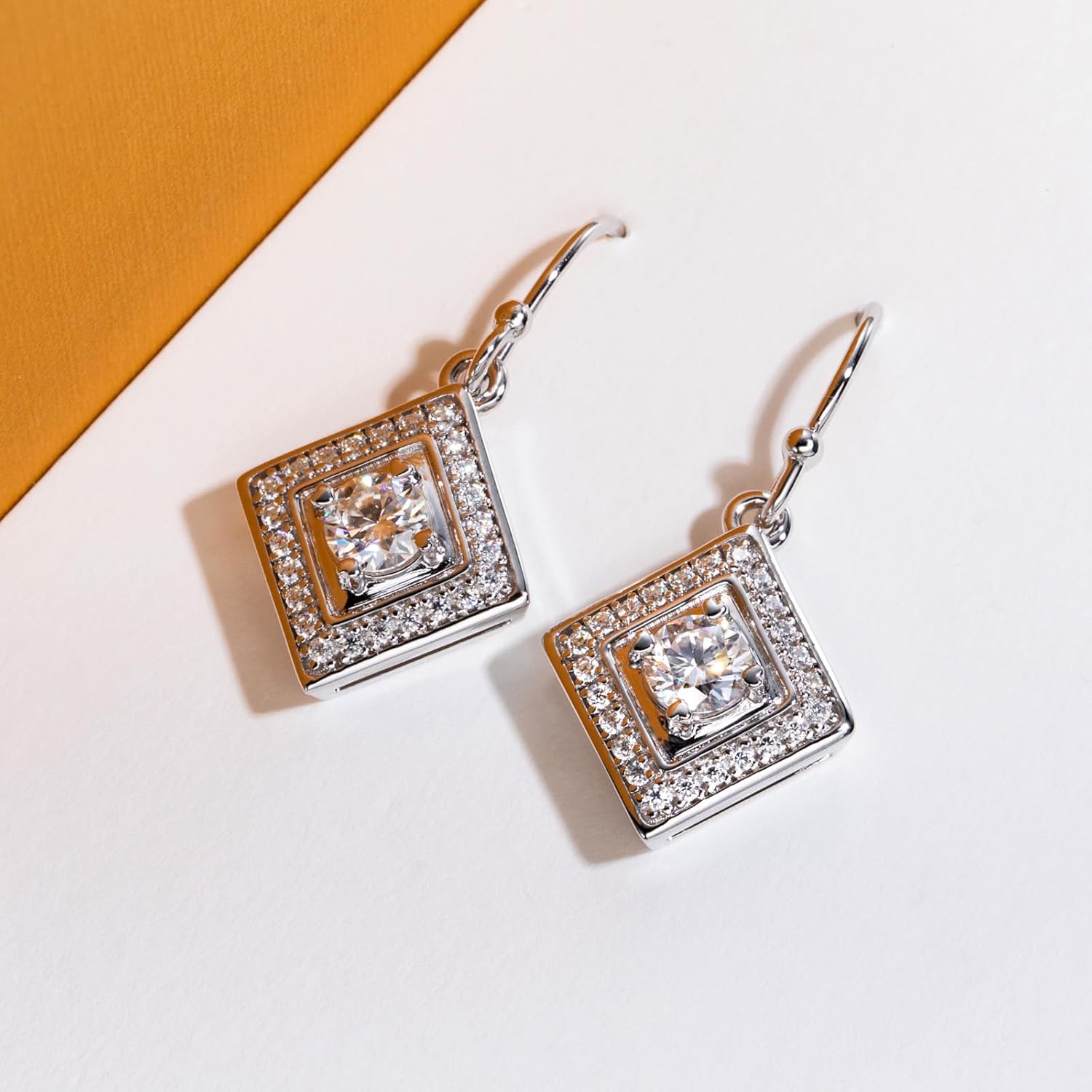 Moissanite Dangle Earrings for Women 1.48CTTW D Color VVS1 Clarity Round Brilliant Cut 925 Sterling Silver Moissanite Rhombus Drop Earring for Her Mom Wife with Certificate