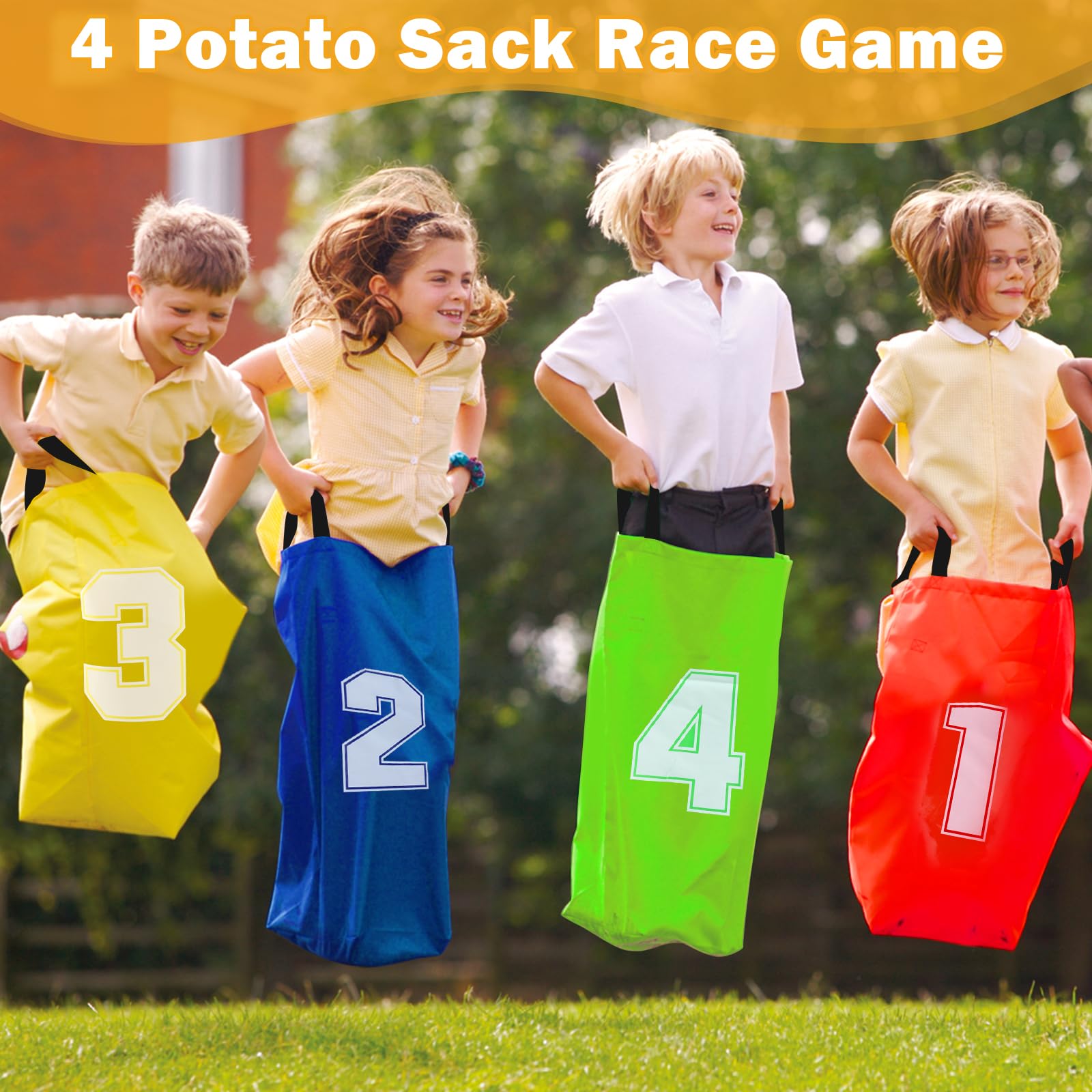 Sackhüpfen Set Mit 4 Säcken - Robuste Canvas Sprungsäcke Für Gartenparty & Kindergeburtstag