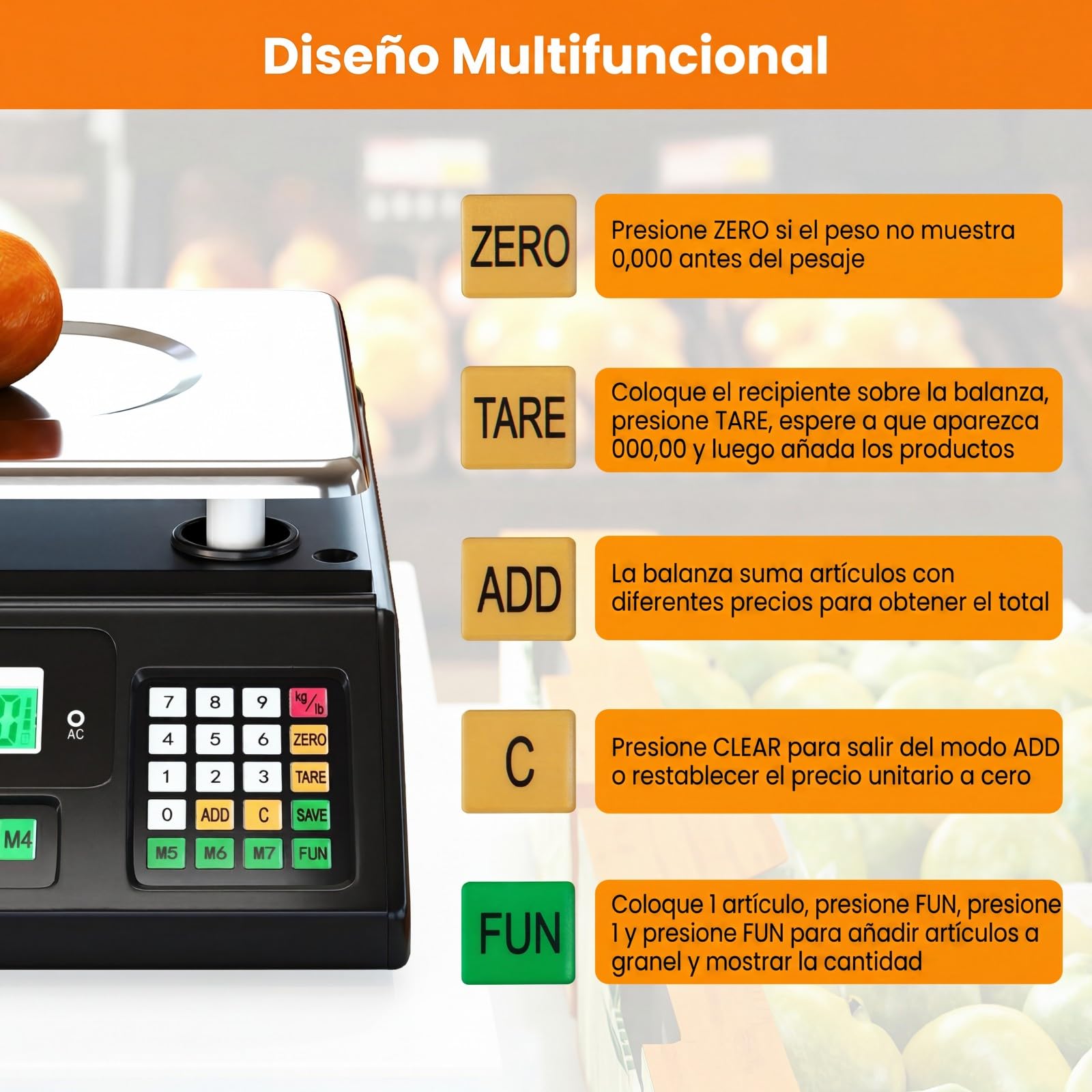 COSTWAY Báscula Digital 40 kg/5g, 7 Funciones de Tara y Recuento | Pantalla LCD, Balanza Portátil Acero Inoxidable, Batería Recargable,Báscula de Comercio, Ideal para Tienda y Frutería