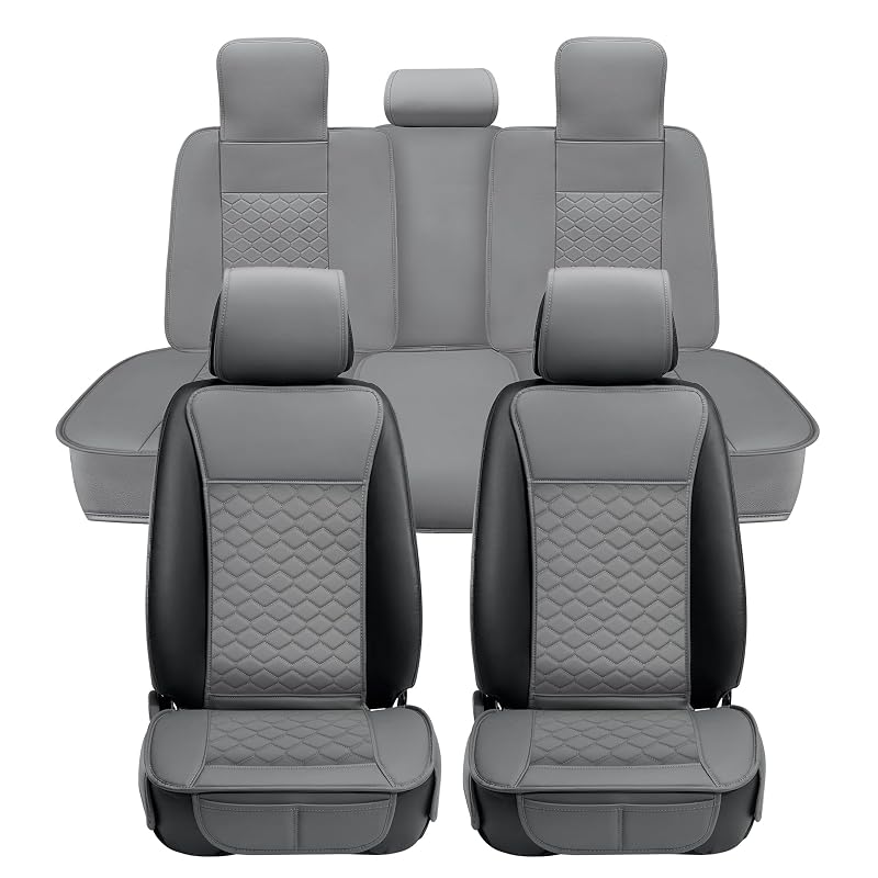 Capa para Banco de Carro Elantrip em Couro Sintético Cinza, Kit Completo Dianteiro e Traseiro com 5 Peças