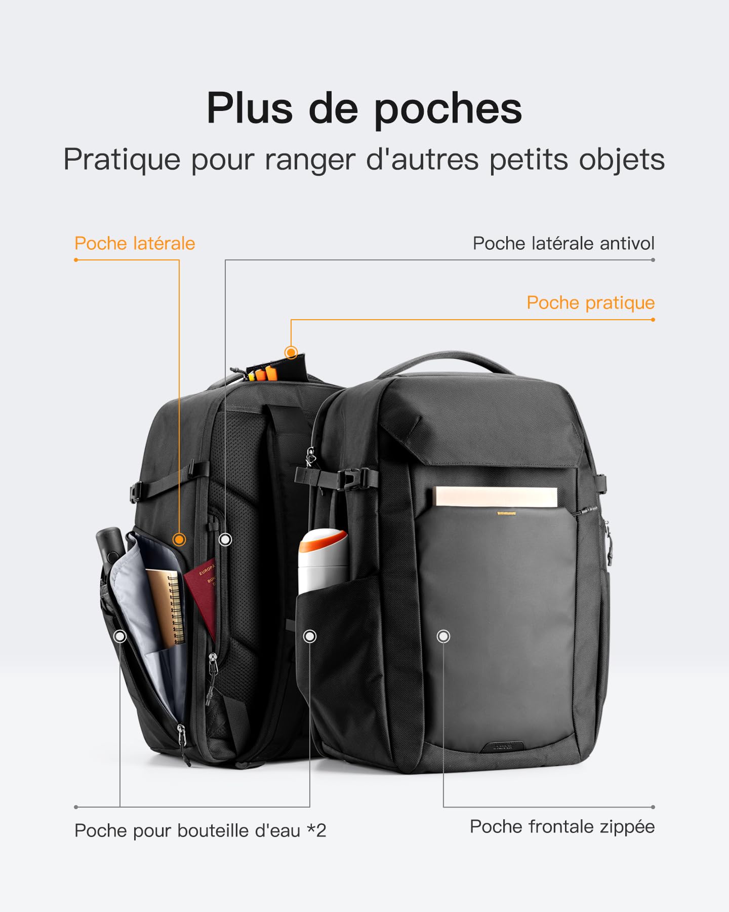 Inateck 38L Sac à dos de Voyage Femme&Homme TSA-friendly Bagages à main pour Ordinateur portable 17 pouces, avec compartiment à chaussures séparé pour Affaires et Randonnée, Noir