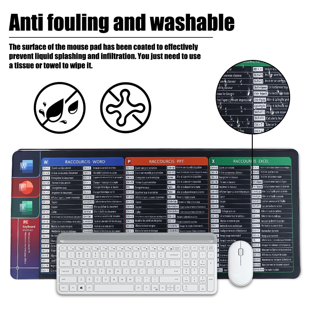 Tapis de Souris 900x400 Raccourcis Clavier Français Excel/Office Imperméable